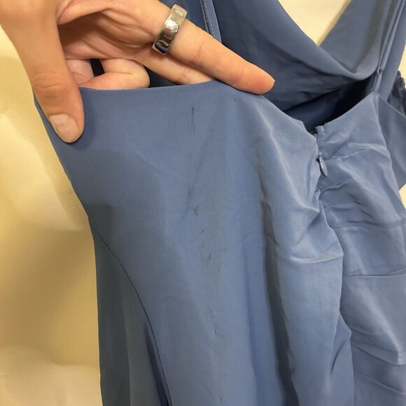 Abercrombie & Fitch Asymmetrical Cinched Midi Dress Medium Blue NWT - Stain - Picture 6 of 9